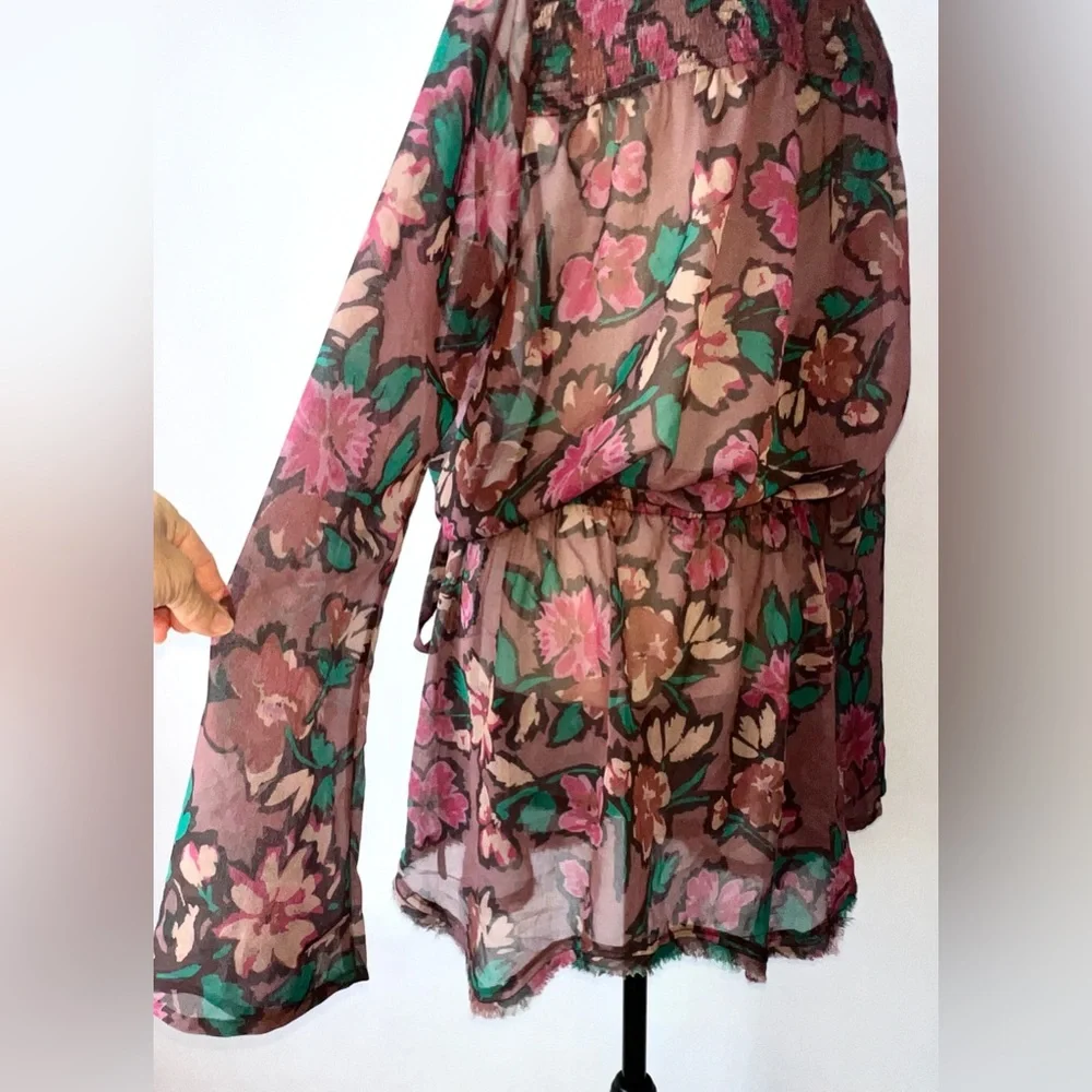 Free People Flume Printed Asymmetrical Floral Sheer Wrap‎  Tunic Medium